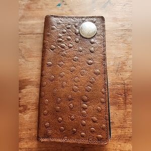 Brown Faux Ostrich Leather Long Wallet